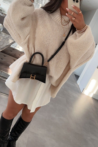 Casual Daily Solid Color Patchwork Weave Half A Turtleneck Tops