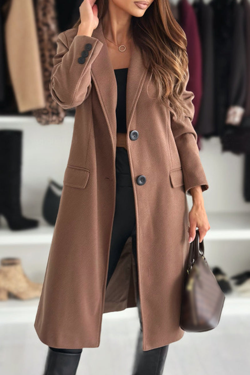 Casual Solid Color Cardigan Turndown Collar Outerwear