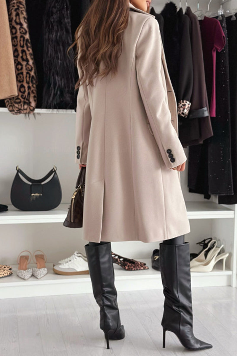 Casual Solid Color Cardigan Turndown Collar Outerwear