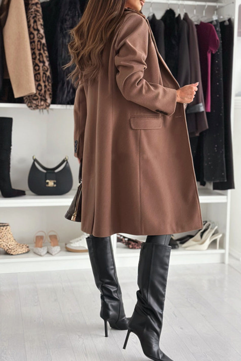 Casual Solid Color Cardigan Turndown Collar Outerwear