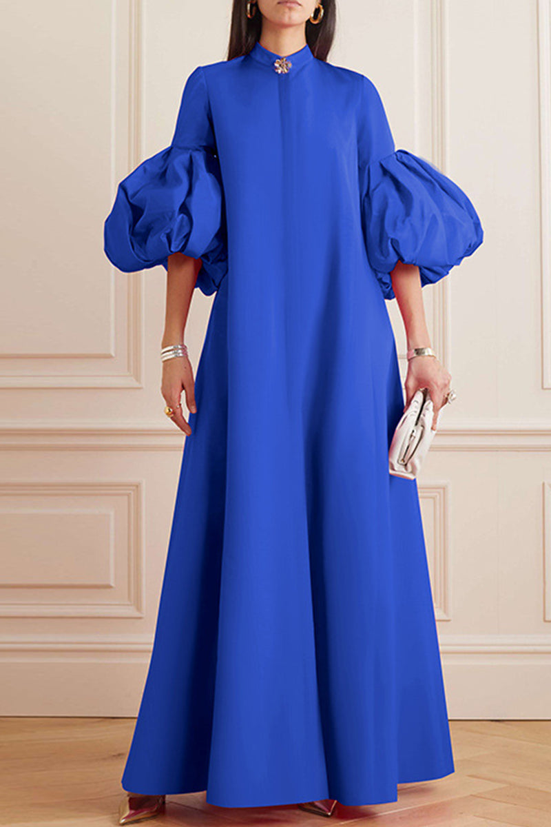 Casual Solid Color Basic Mandarin Collar Long Dresses