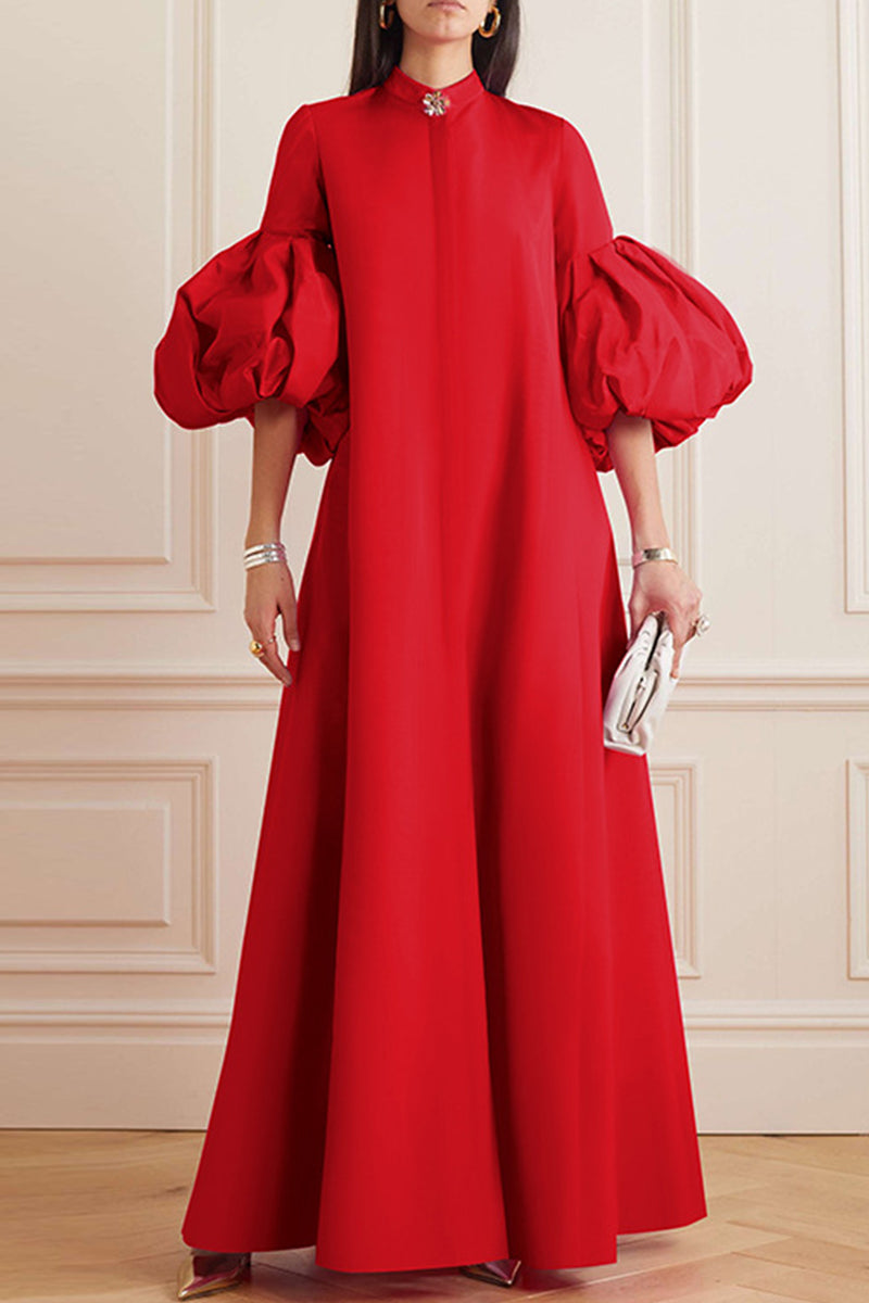 Casual Solid Color Basic Mandarin Collar Long Dresses