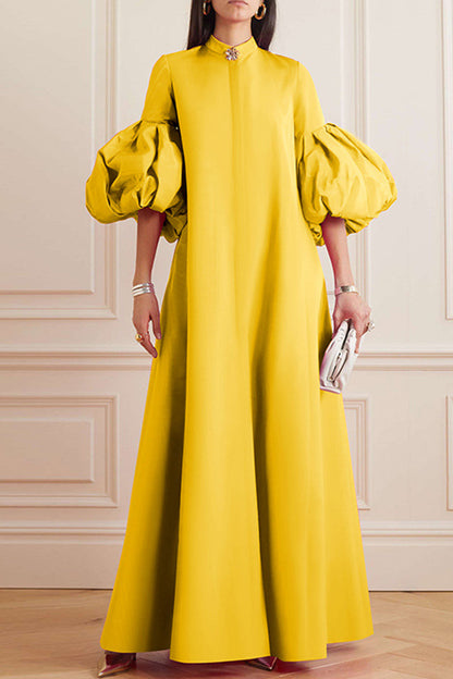 Casual Solid Color Basic Mandarin Collar Long Dresses