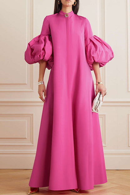 Casual Solid Color Basic Mandarin Collar Long Dresses