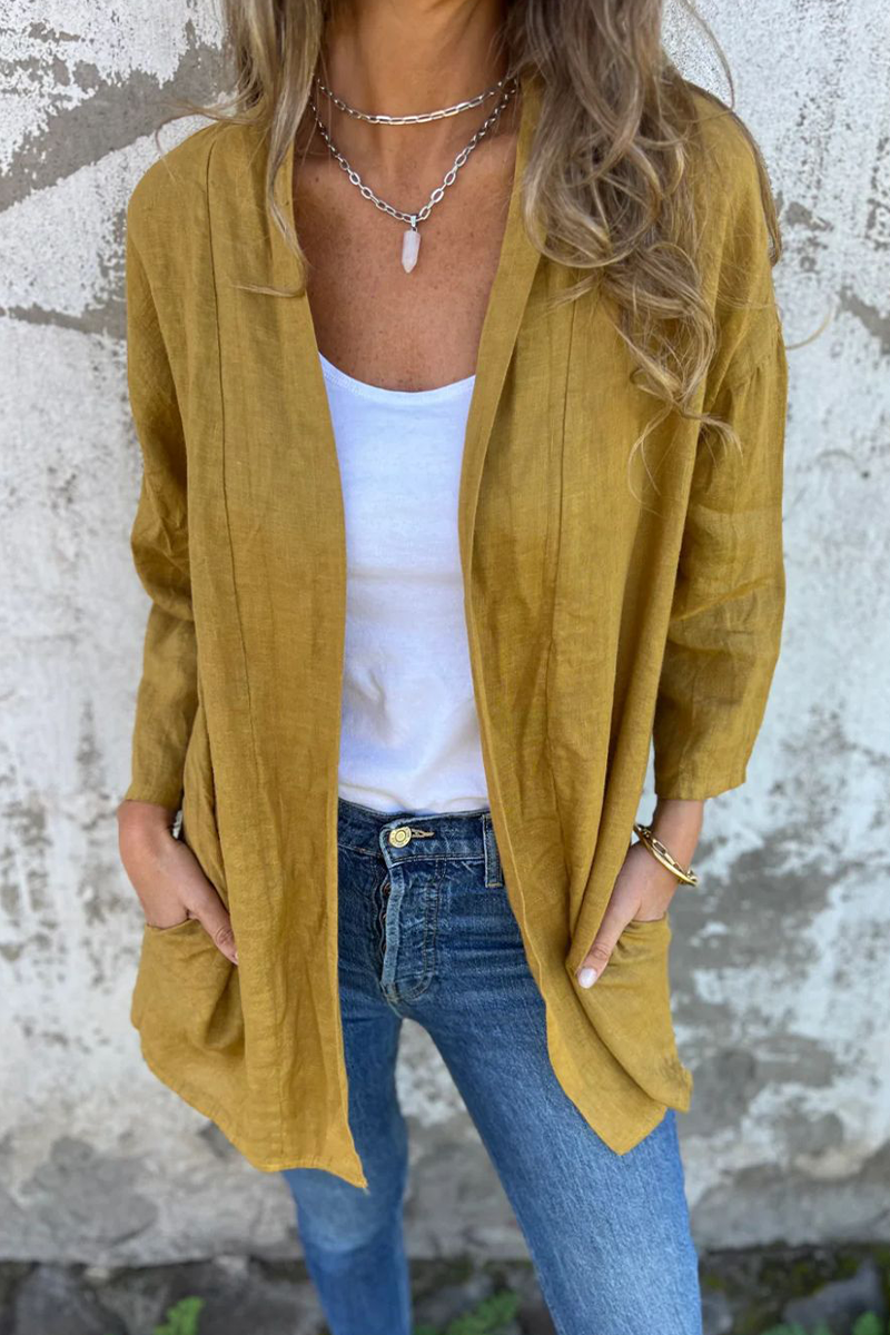 Casual Daily Solid Color Ruched Cardigan Collar Outerwear