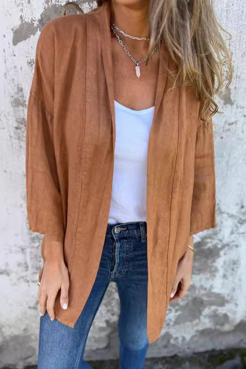 Casual Daily Solid Color Ruched Cardigan Collar Outerwear