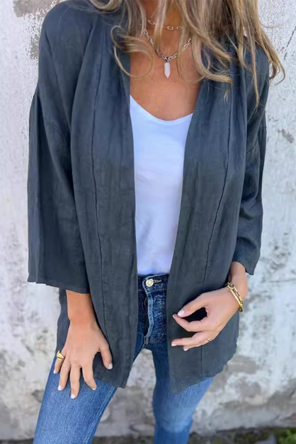 Casual Daily Solid Color Ruched Cardigan Collar Outerwear