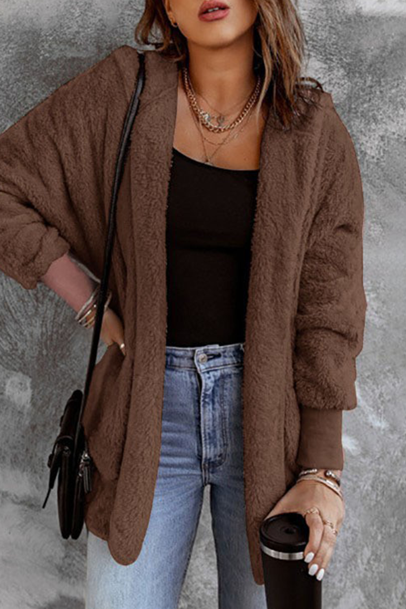 Casual Daily Solid Color Fluffy Cardigan Collar Outerwear