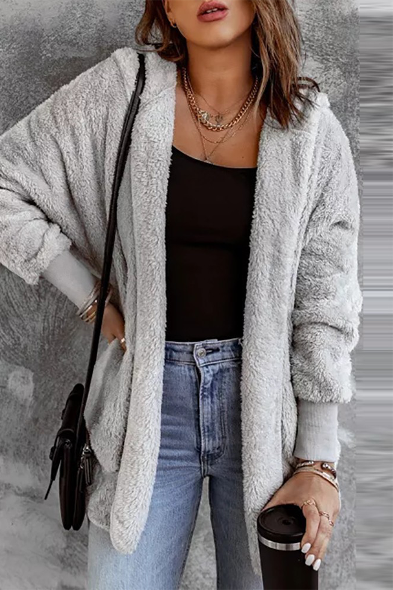 Casual Daily Solid Color Fluffy Cardigan Collar Outerwear