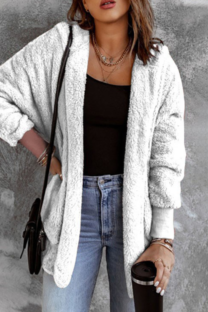 Casual Daily Solid Color Fluffy Cardigan Collar Outerwear