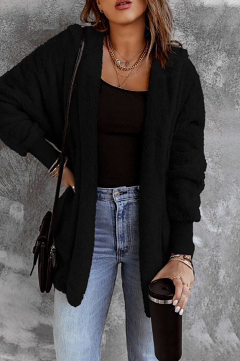 Casual Daily Solid Color Fluffy Cardigan Collar Outerwear