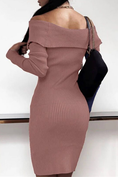 Sexy Street Solid Color Pearls Decor Off Shoulder Wrapped Skirt Dresses