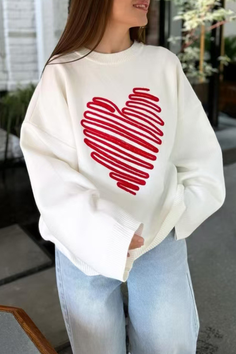 Casual Heart Shaped Patchwork Contrast O Neck Tops