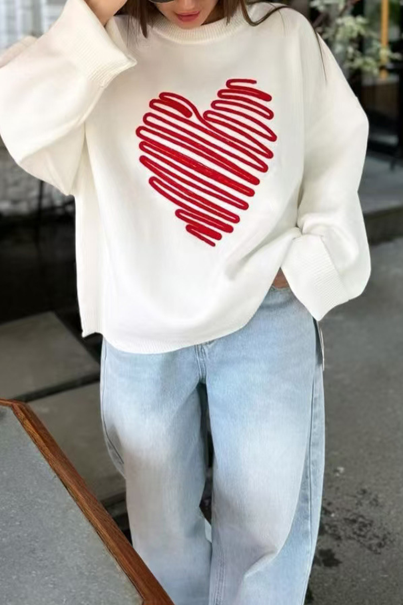 Casual Heart Shaped Patchwork Contrast O Neck Tops