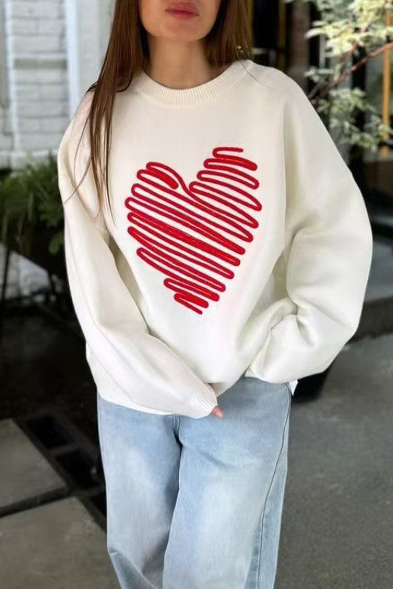 Casual Heart Shaped Patchwork Contrast O Neck Tops