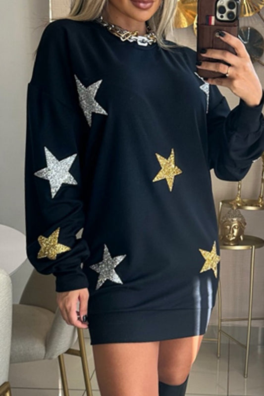 Casual The stars Basic O Neck Long Sleeve Dresses