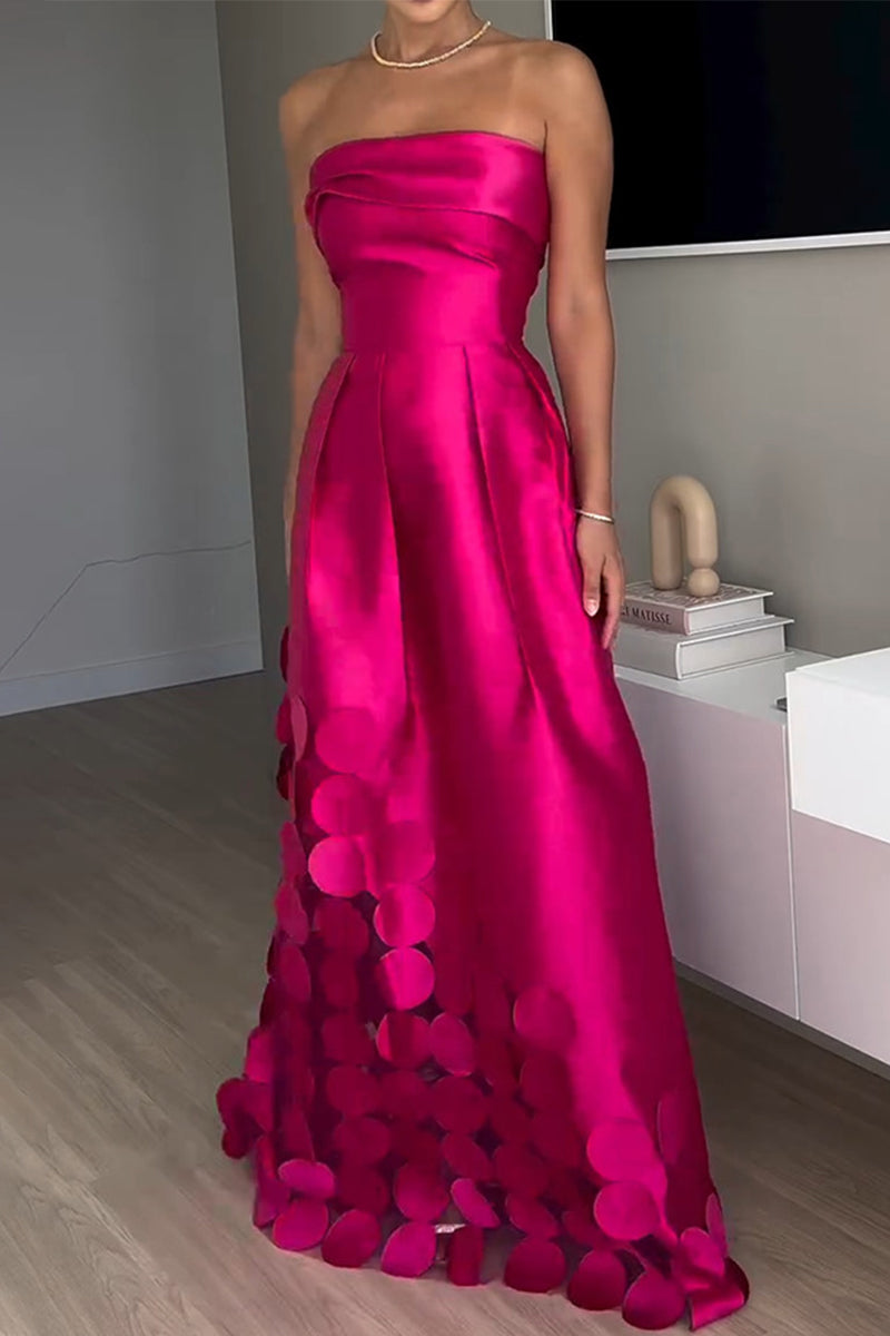 Casual Prom Solid Color Patchwork Ruched Strapless Evening Dresses