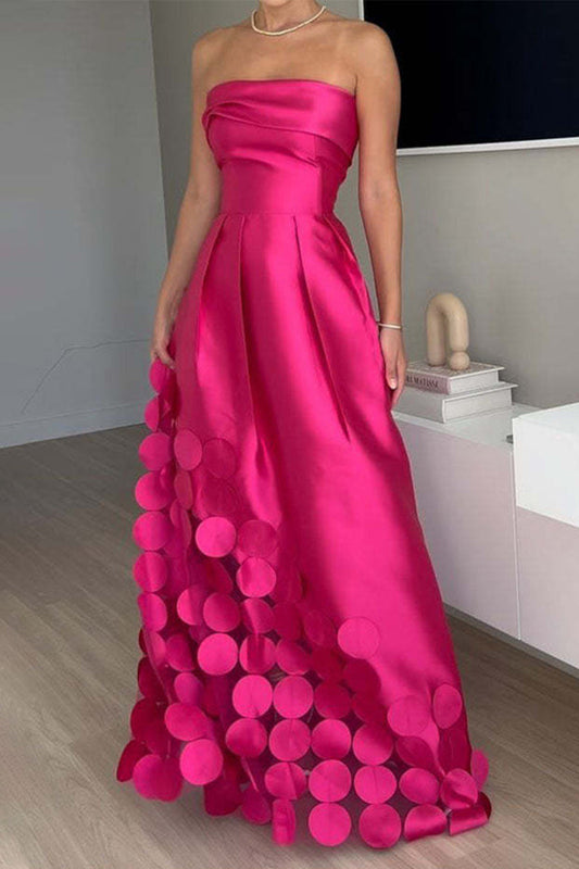 Casual Prom Solid Color Patchwork Ruched Strapless Evening Dresses