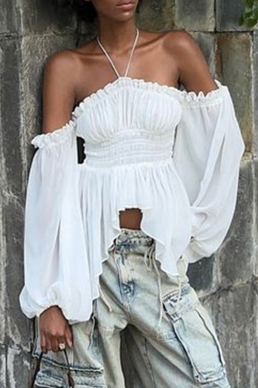 Sexy Solid Color Patchwork Backless Off Shoulder Tops