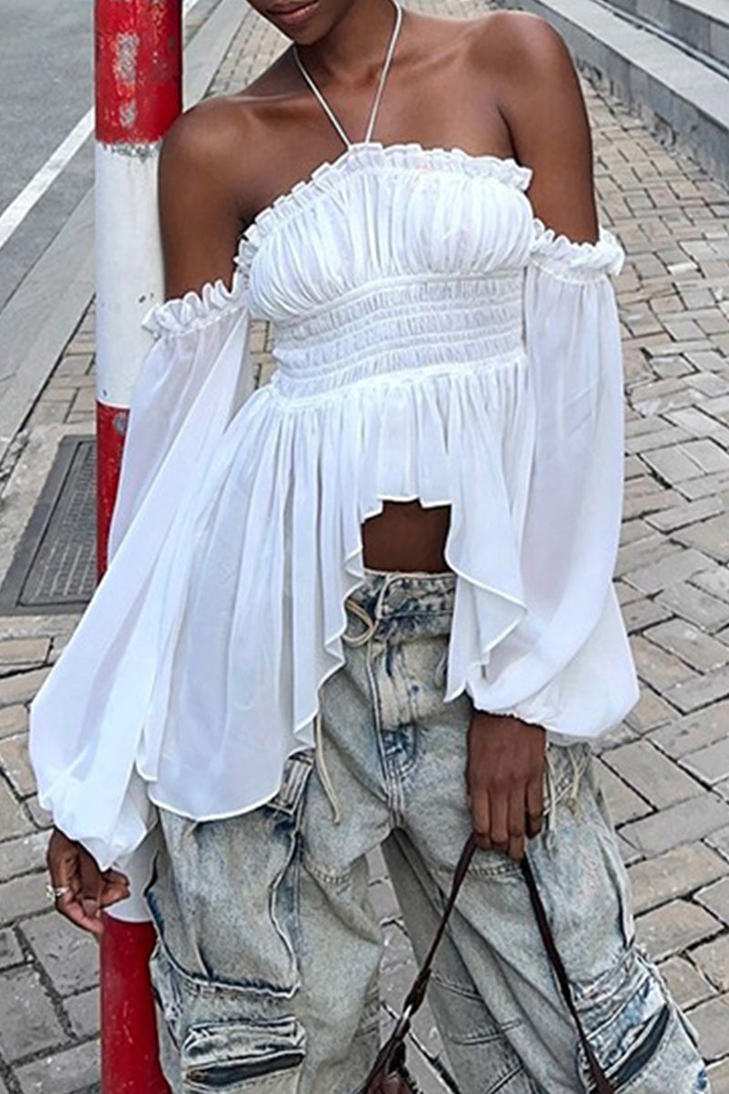 Sexy Solid Color Patchwork Backless Off Shoulder Tops