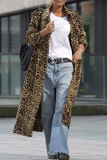 Casual Street Leopard Patchwork Turndown Collar Outerwear