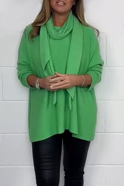 Casual Solid Color Basic Scarf Collar Tops(3 Colors)