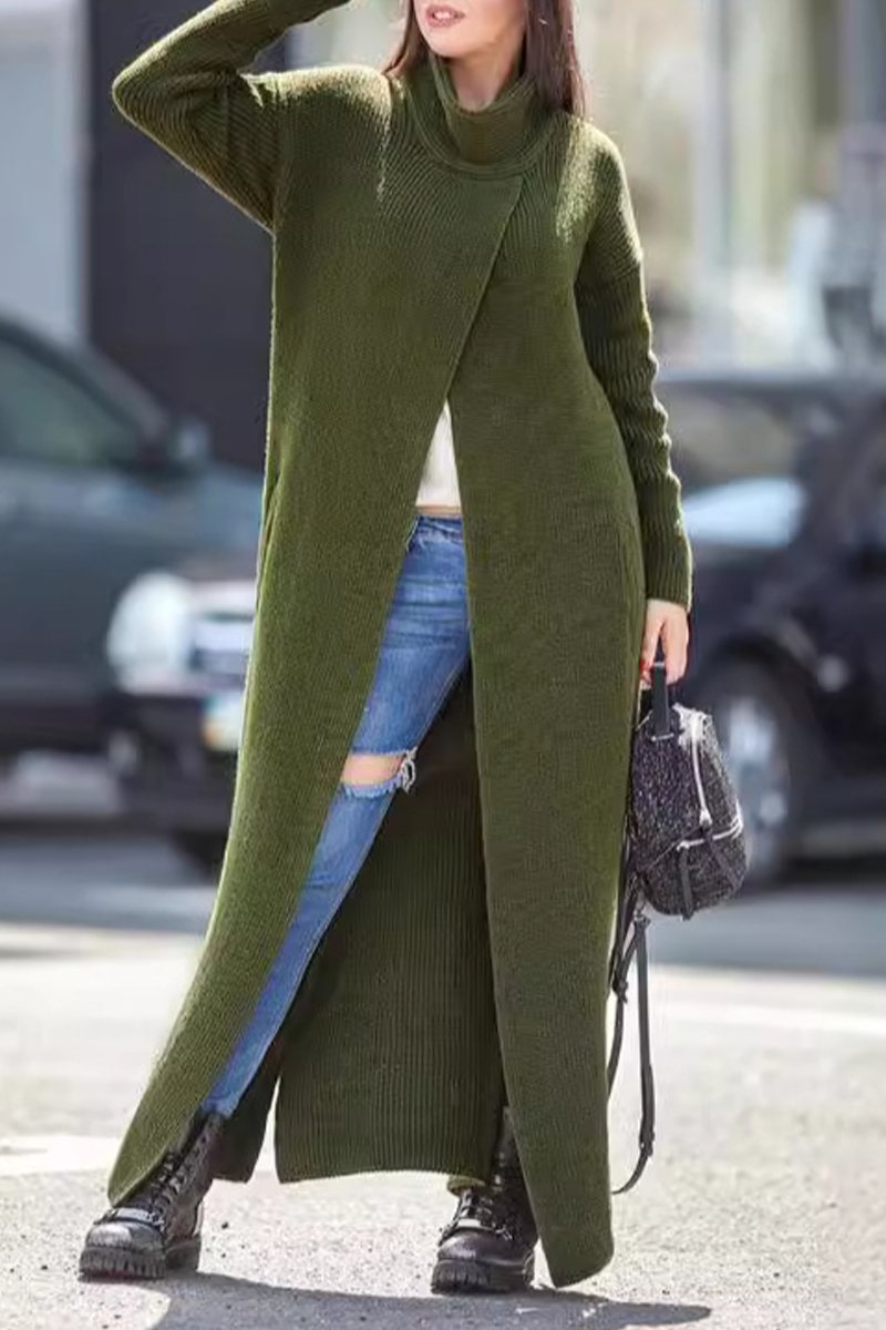 Casual Street Solid Color Pocket Turtleneck Outerwear