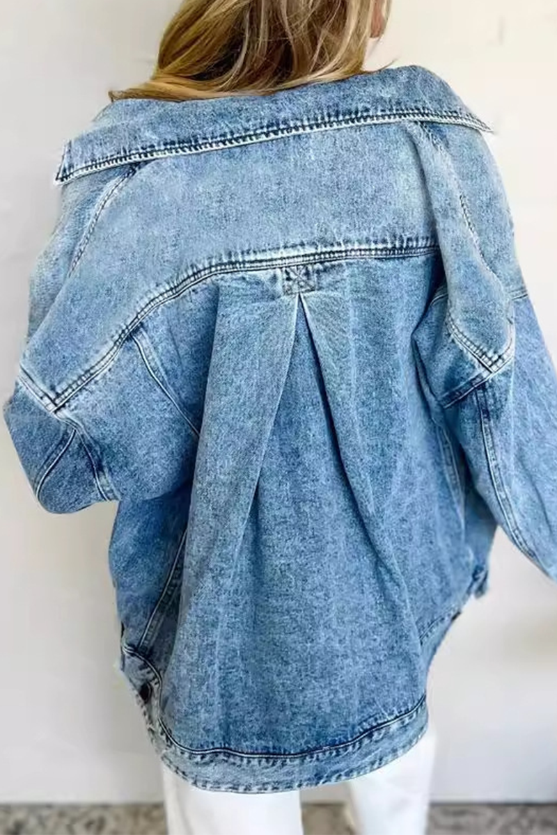 Casual Daily Buttons Patchwork Turndown Collar Long Sleeve Denim Jacket