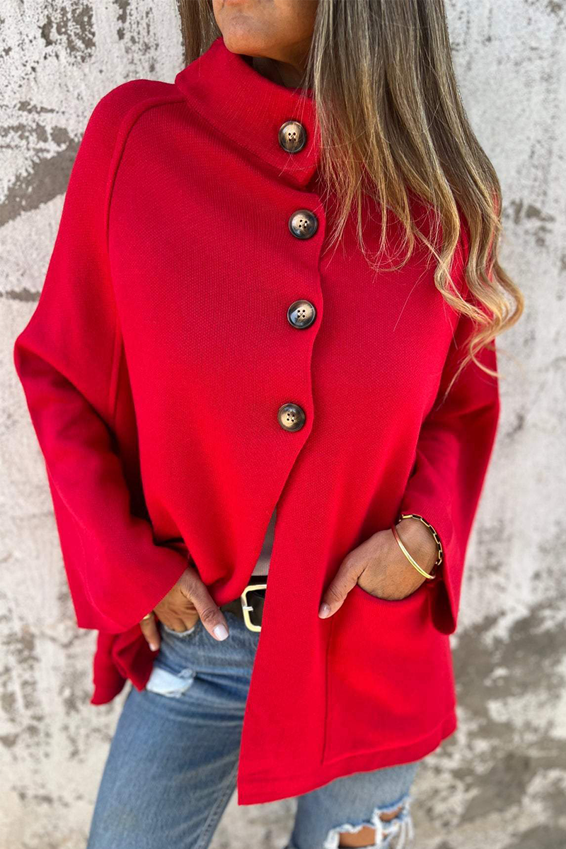 Casual Solid Color Pocket Buttons Turndown Collar Outerwear