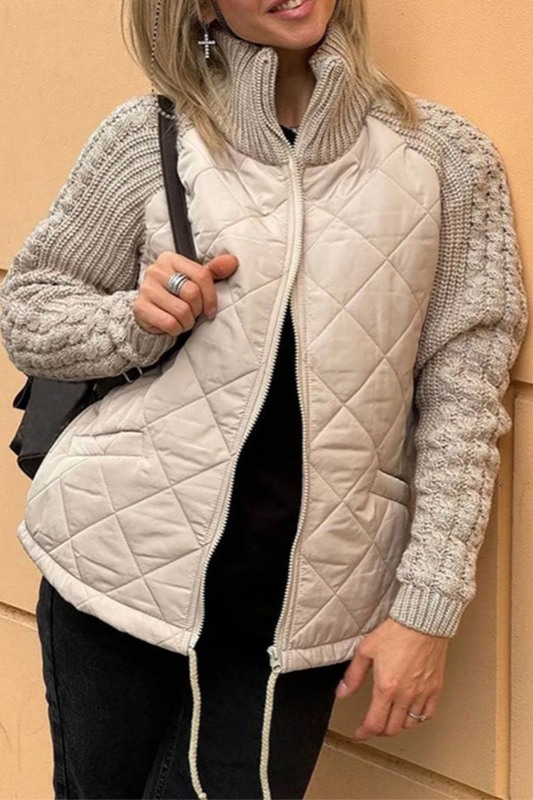 Casual Solid Color Patchwork Zipper Mandarin Collar Outerwear