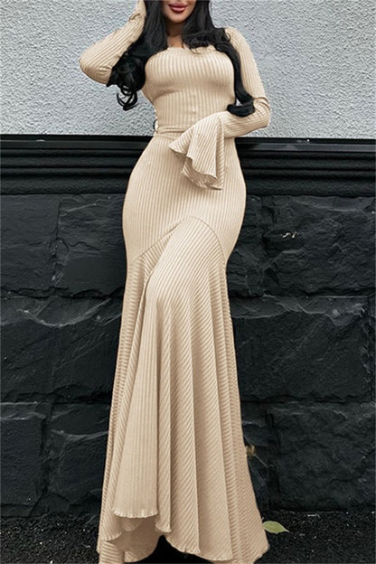 Casual Solid Color Basic O Neck Long Dresses(3 Colors)