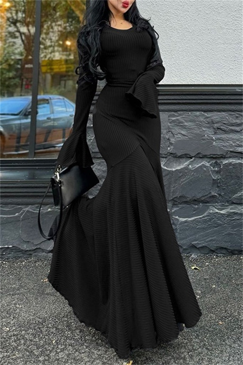 Casual Solid Color Basic O Neck Long Dresses(3 Colors)