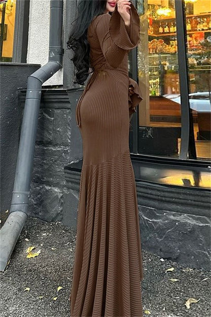 Casual Solid Color Basic O Neck Long Dresses(3 Colors)