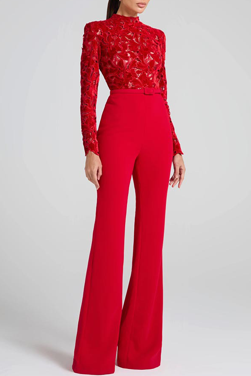 Casual Lace Half A Turtleneck Regular Jumpsuits