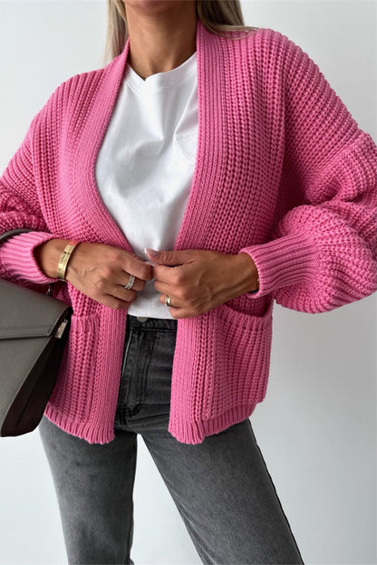 Casual Solid Color Pocket Weave V Neck Outerwear