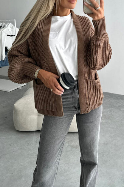 Casual Solid Color Pocket Weave V Neck Outerwear