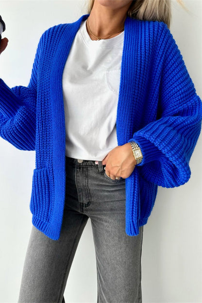 Casual Solid Color Pocket Weave V Neck Outerwear