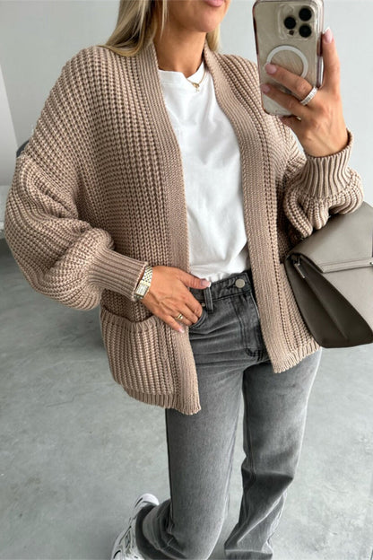 Casual Solid Color Pocket Weave V Neck Outerwear