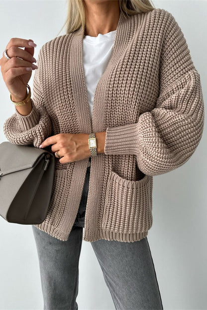 Casual Solid Color Pocket Weave V Neck Outerwear