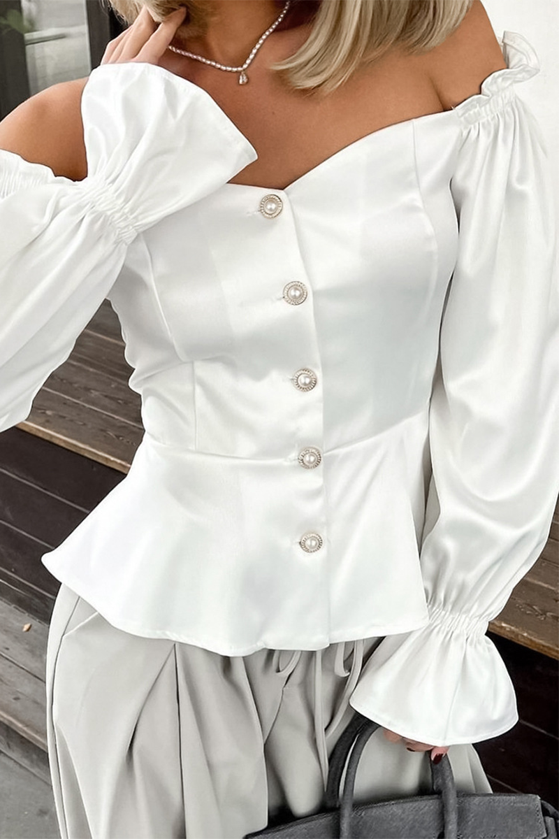 Sexy Solid Color Buttons Off Shoulder Tops