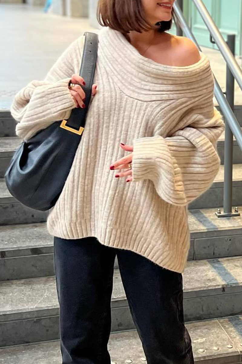 Solid Color Irregular Potholes Off Shoulder Sweaters(5 Colors)