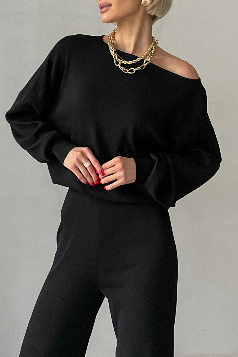 Casual Irregular Oblique Collar Long Sleeve Two Pieces(3 Colors)