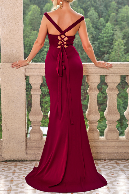 Sexy Prom Solid Color Slit Square Neck Evening Dresses