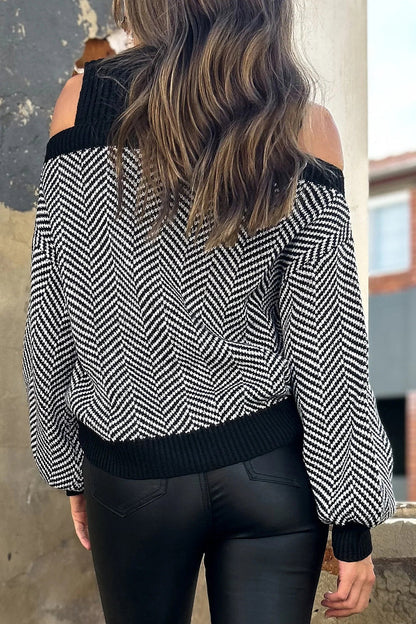 Casual Stripe Weave Contrast Half A Turtleneck Tops