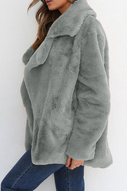 Casual Solid Color Patchwork Fluffy Turndown Collar Outerwear