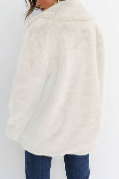 Casual Solid Color Patchwork Fluffy Turndown Collar Outerwear