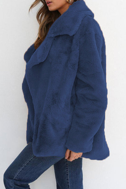 Casual Solid Color Patchwork Fluffy Turndown Collar Outerwear