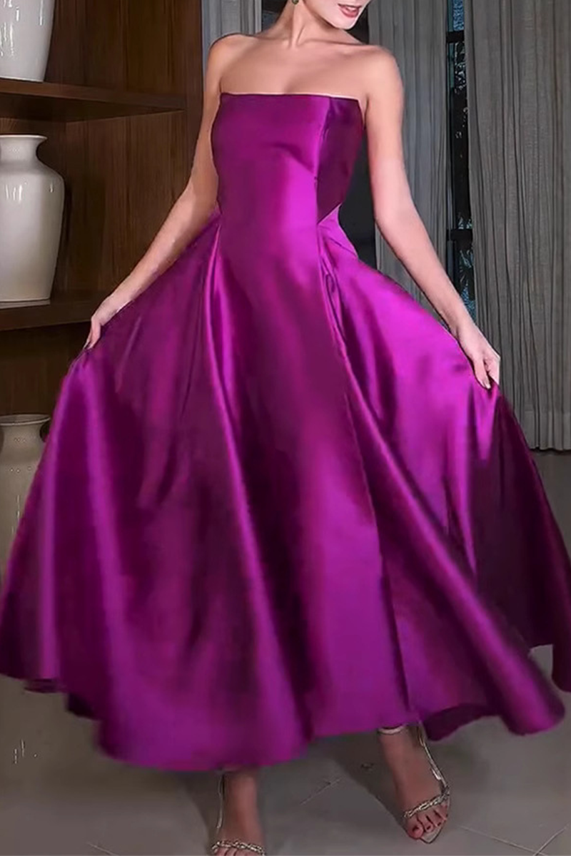 Sexy Solid Color Ruched Zipper Strapless Evening Dresses