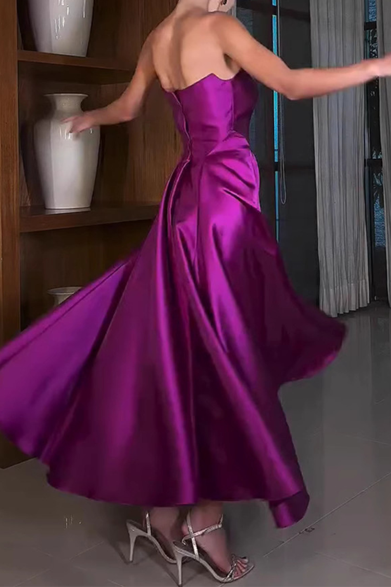 Sexy Solid Color Ruched Zipper Strapless Evening Dresses