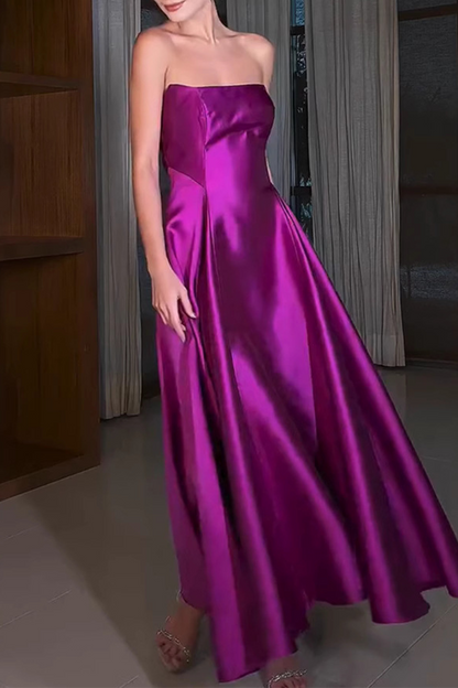 Sexy Solid Color Ruched Zipper Strapless Evening Dresses